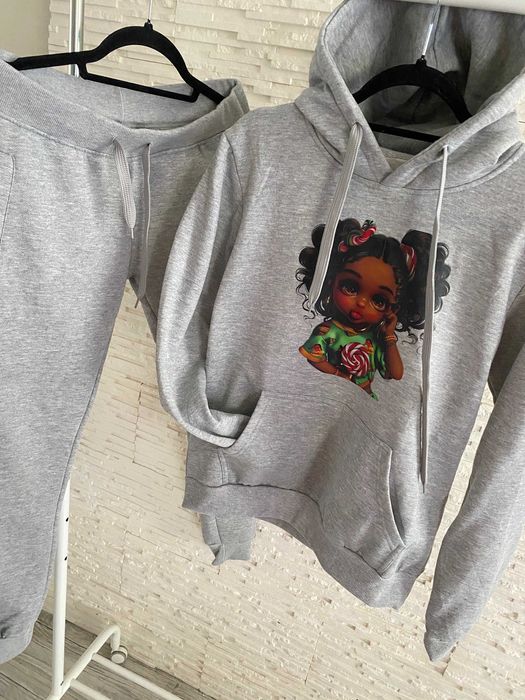 Miesisty nowy dres set szary melanż z dziewczynką aplikacja Basic