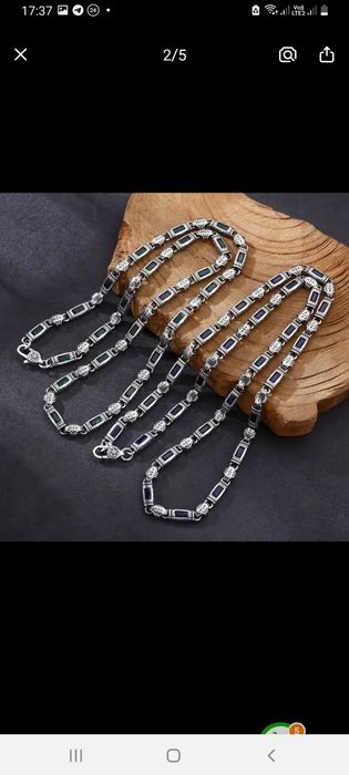 Мужская цепь серебро стерлинг с черным агатом