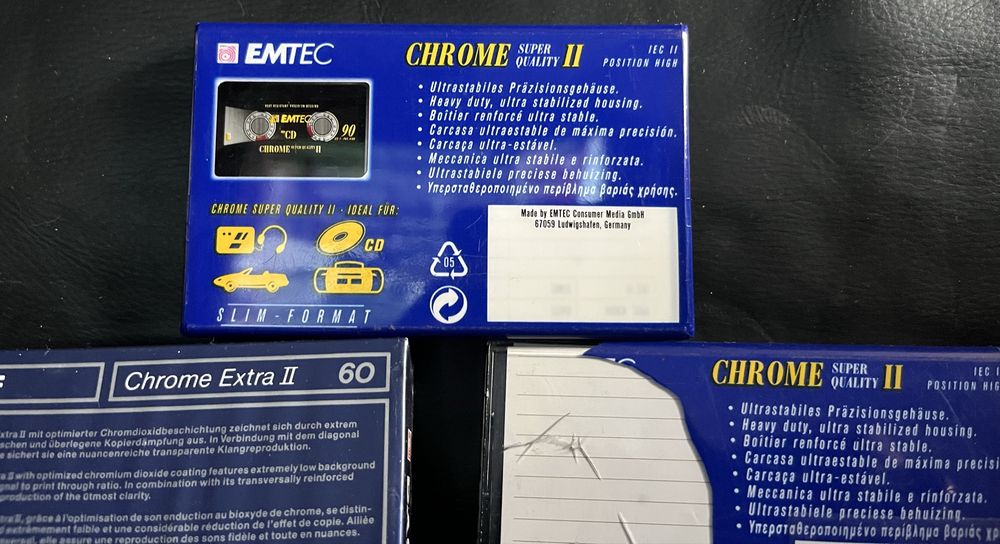 3 Nowe Kasety Magnetofonowe EMTEC Chrome Super Quality II 90 , BASF 60 Chrome Extra II