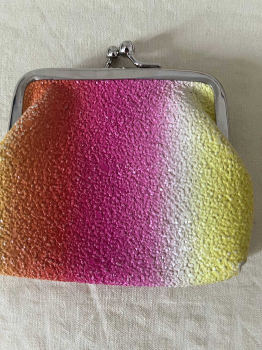 Porta-moedas de fecho de beijo com brilho, degradê rosa e amarelo