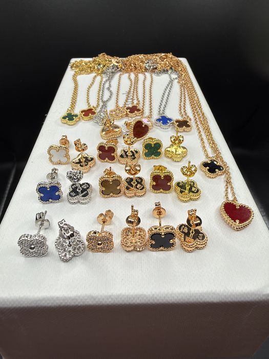 Комплект  серьги и подвеска mini van cleef, vca , конюшина, ван клиф , клевер, 0.9 мм