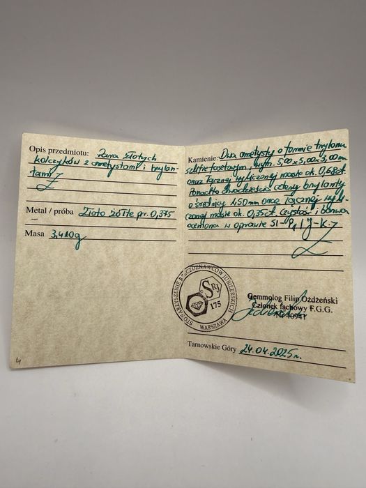 Złote kolczyki z ametystami 0,68ct i diamentami 0,35ct