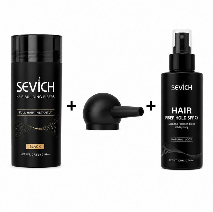 Kit Completo Sevich: Fibra Capilar + Aplicador + Spray Fixador