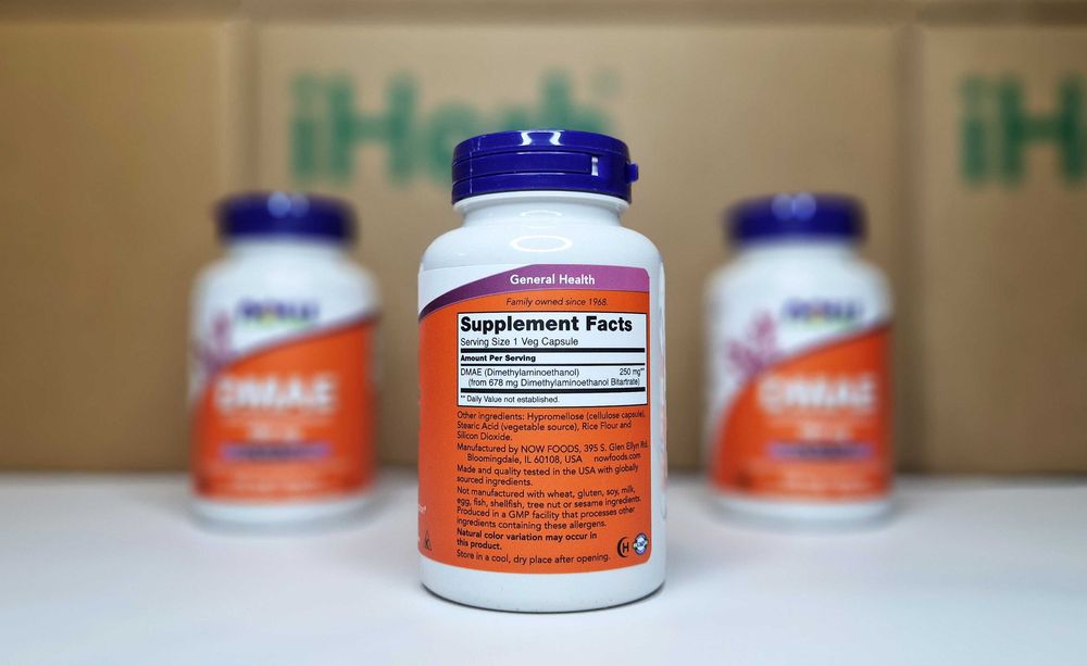 DMAE NOW Foods, ДМАЕ для мозку, диметиламіноетанол, 250 мг, 100 шт