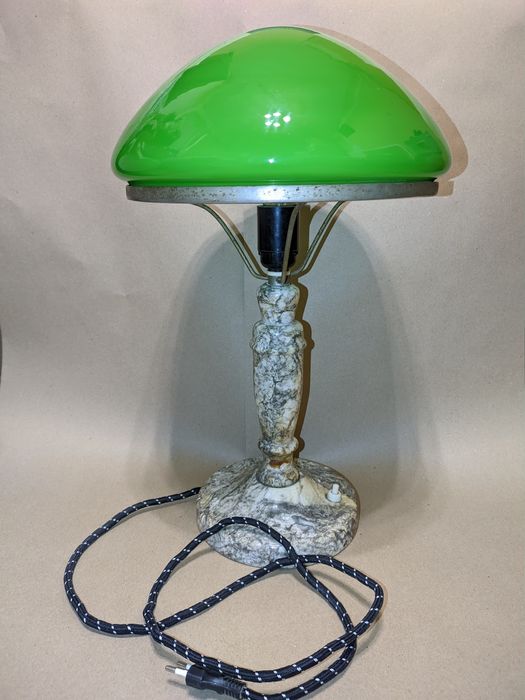 Настольная лампа мраморная с зелёным абажюром Сталинский ампир СССР