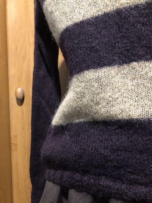 Brązowy welniany sweter golf pasiasty dlugi rękaw 100% welna, roz M-XL