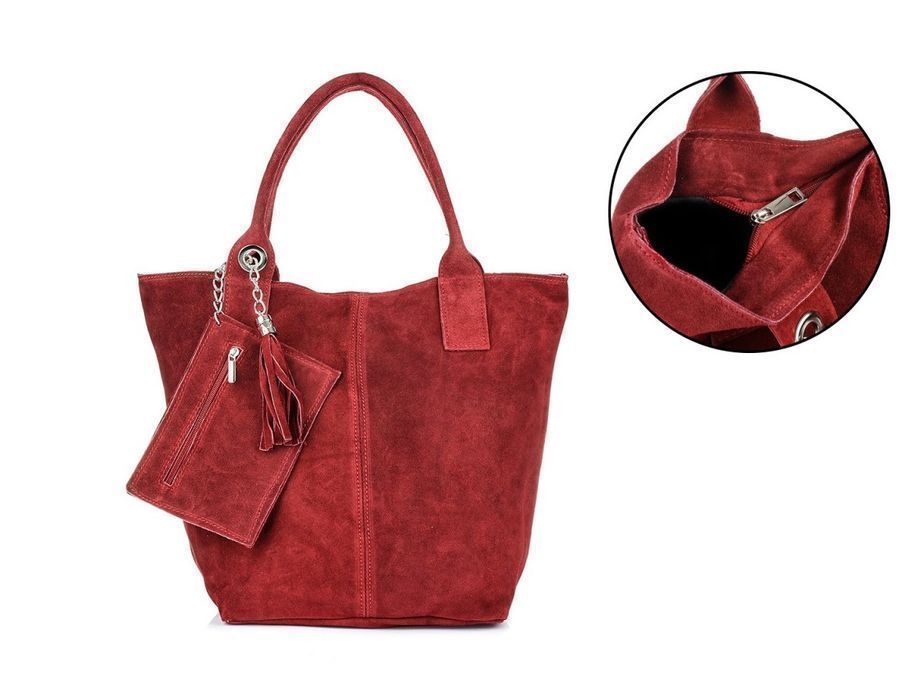 Bordowa torebka damska duża skórzana torba shopper worek A4 modna nowa