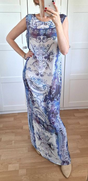 Nowa Długa Sukienka Narzutka Plażowa z Pięknym Wzorem Bandolera L/XL