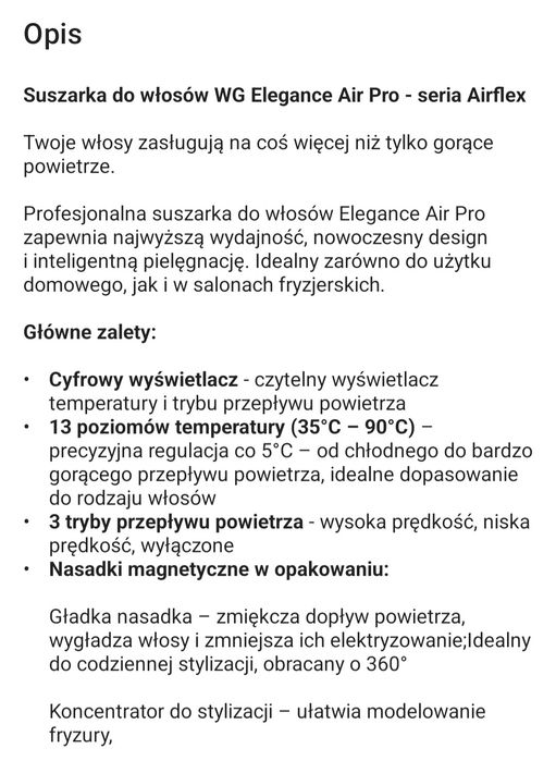 Suszarka do włosów  WG Elegance Air Pro