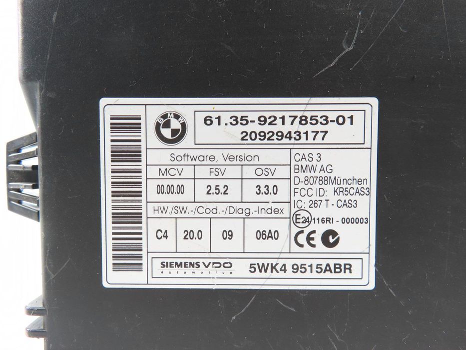 Unidade De Comando Cas Bmw 1 Ref: 61359217853/9395657 2001 - 2026