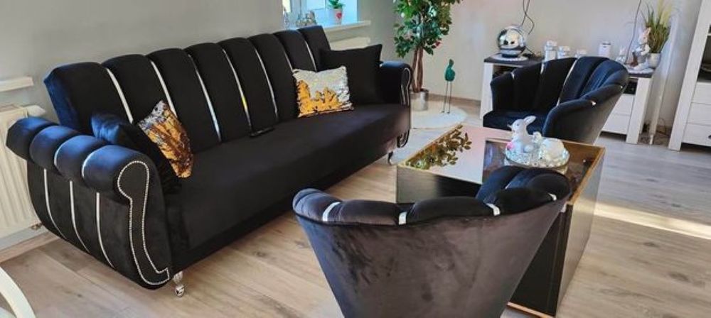 Sofa rozkładana do salonu,schowek Złoty pasek Glamour Kanapa Wersalka