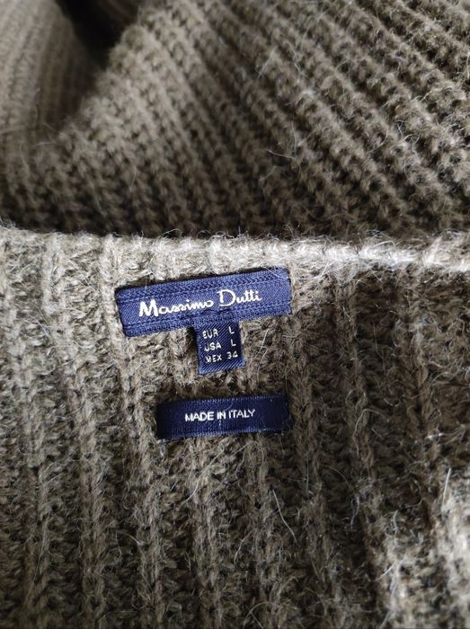 Massimo Dutti gruby damski sweter kardigan khaki zieleń r L 40 wełna