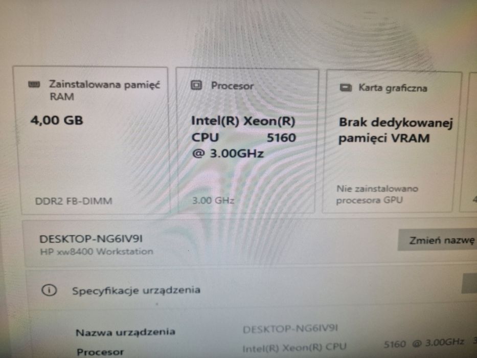 Potwór server HP xw8400 Workstation - bez dysku - osobiscie