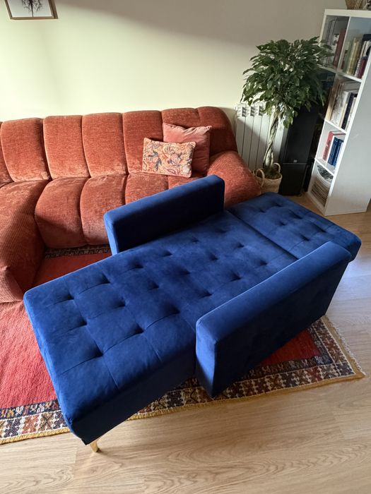 Chaise longue em veludo azul petróleo (nova)