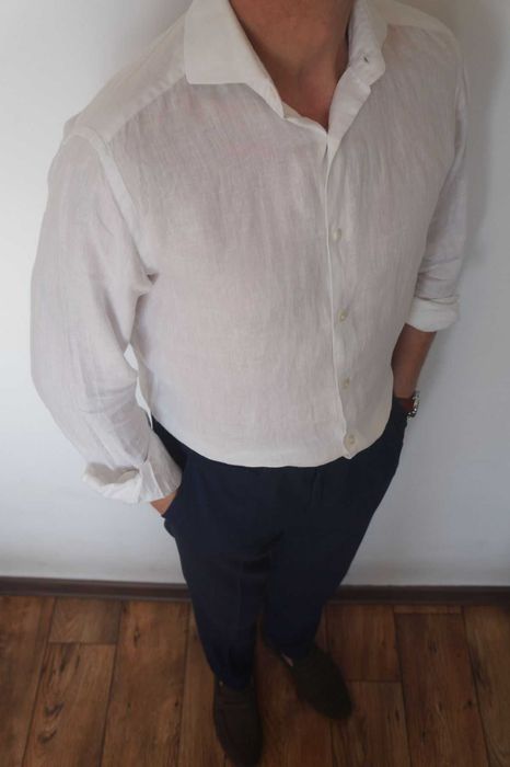 Letnia koszula Massimo Dutti 100% Len Biała Letnie Stylizacje Stan Idealny