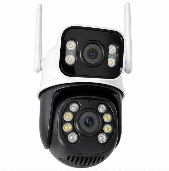 Вулична подвійна Wi-Fi IP-камера PTZ-DW4 8 МП | 2 об'єктиви | 355° | iCSee | IP66