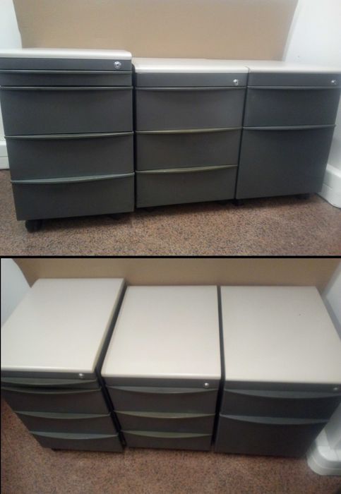 9 Secretárias(3tamanhos)+ 6 Blocos de Gavetas c/rodas&fechadura — FAMO