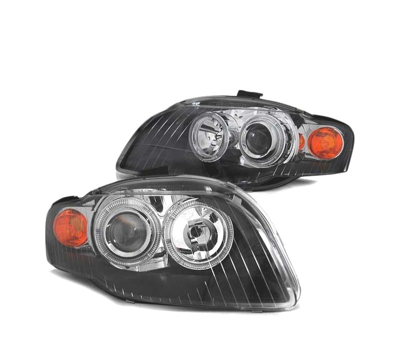 FARÓIS FRONTAIS ANGEL EYES AUDI A4 B7 04-08 PRETO
