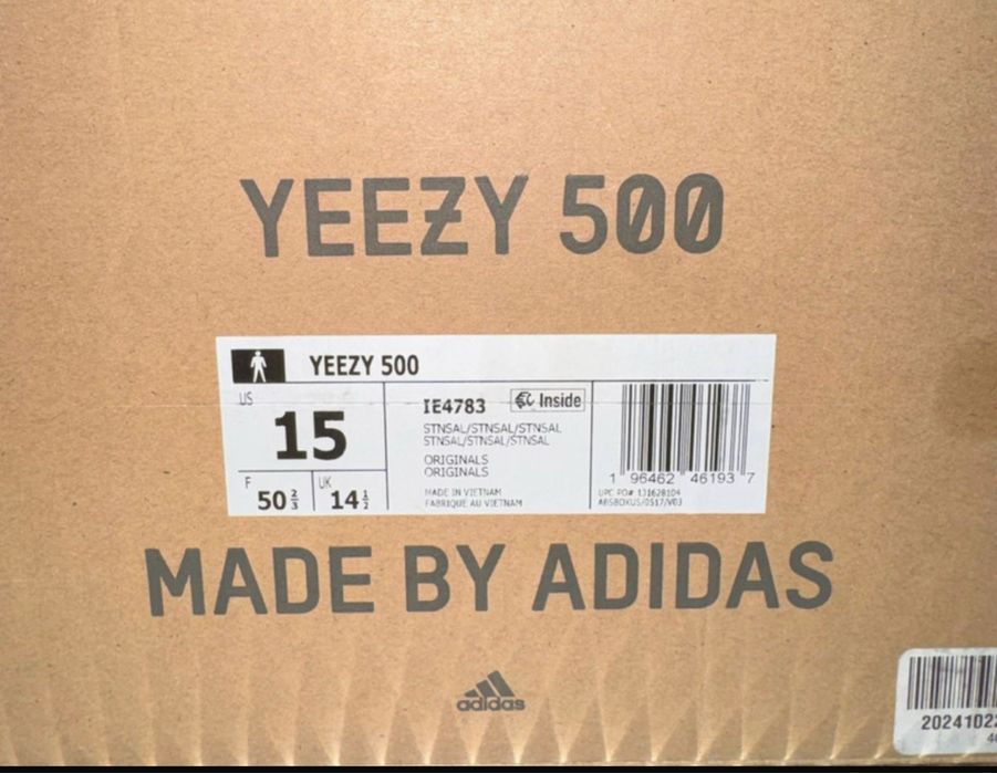 Nowe szare trampki Adidas Yeezy 500 Stone Salt rozmiar 49