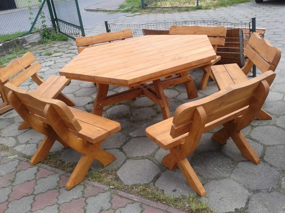 Meble ogrodowe - komplet sześciokątny duży