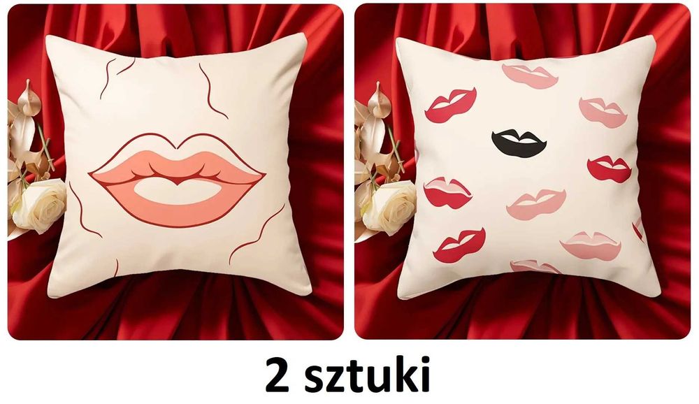 2 sztuki. Walentynkowa poszewka na poduszkę, upominek. Usta.