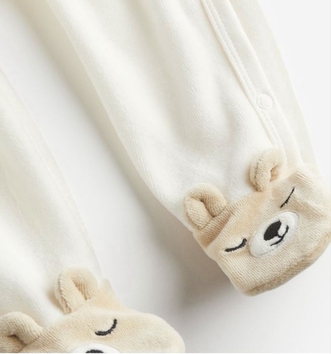 Дитячий теплий велюровий  комбінезон  H&M  молочний 80 см 9-12 міс