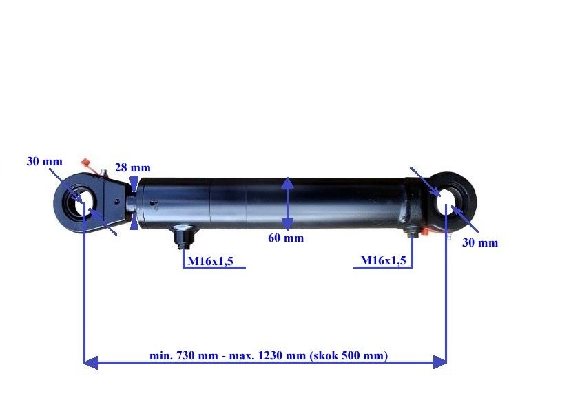 Siłownik hydrauliczny dwustronnego działania wysuw 500 mm