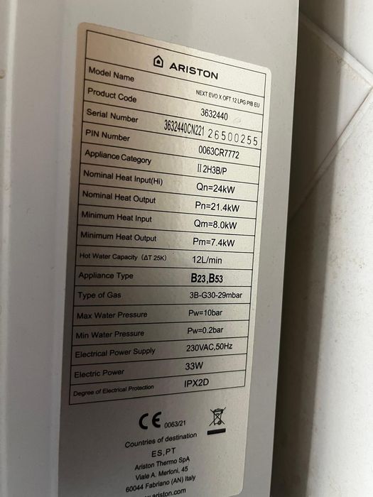 Esquentador Ariston next evo x