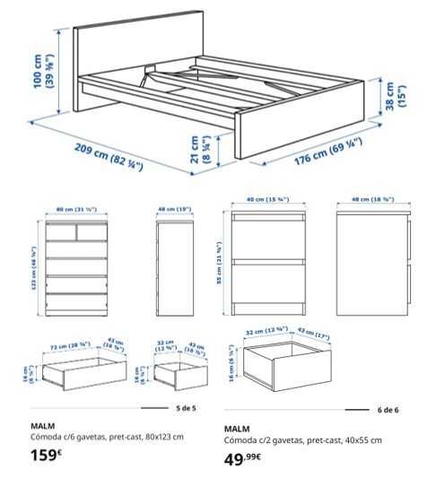 Conjunto Cama/Mesa cabeceira/Cómoda IKEA