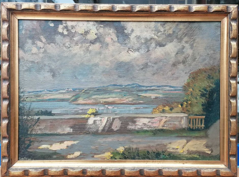 Nastrojowy pejzaż, niemieckie malarstwo, Gubin, pocz. XX w.