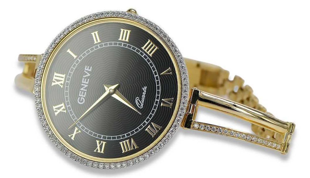 Prześliczny 14K 585 złoty damski zegarek Geneve lw053y P