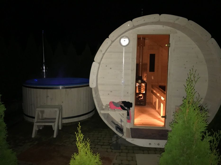 Sauna Beczka Gorąca Balia Sauna Ogrodowa Typu Premium Wyposażona