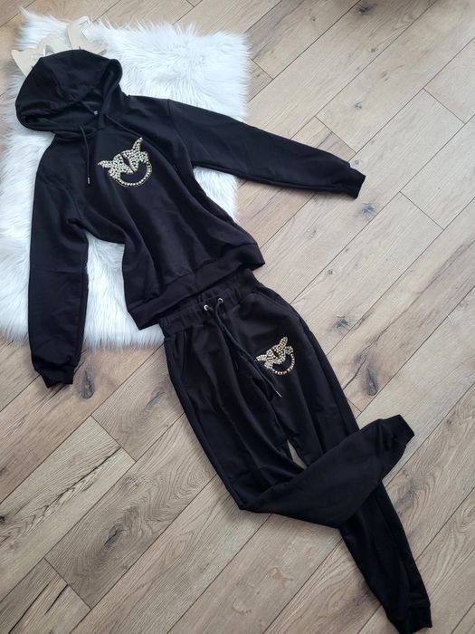 Czarny komplet dresowy czarny dres jaskółka diamenciki s