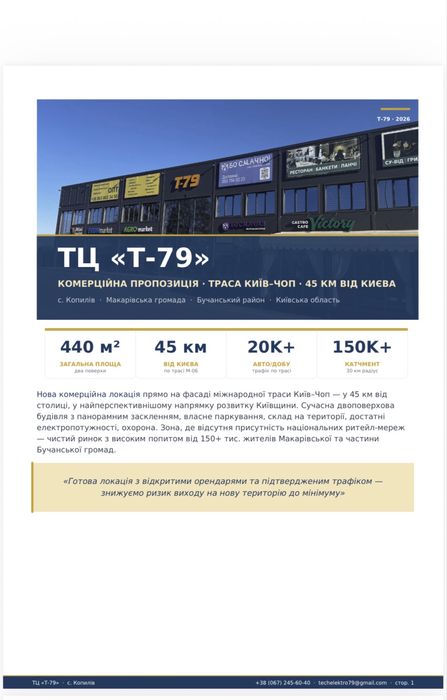 Комерційна площа в ТЦ на фасаді траси М-06 • 220–440 м² • гнучкі умови