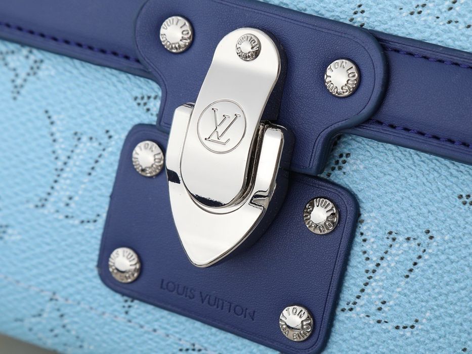 Сумка мужская унисекс Louis Vuitton Soul Trunk голубая на замочке