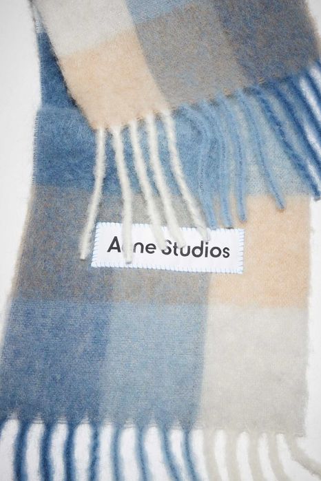 Шарф Acne Studios Checked Wool Fringe Scarf Pastel Blue/Beige
