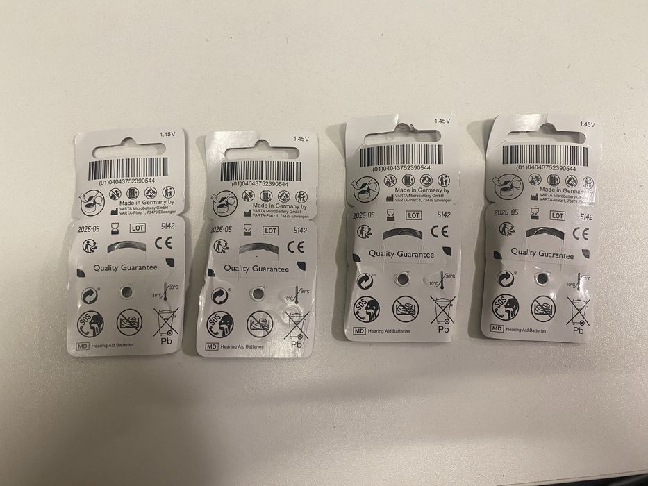 Pilhas para aparelhos auditivos novas