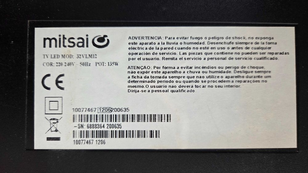 Televisão MITSAI 32" com avaria