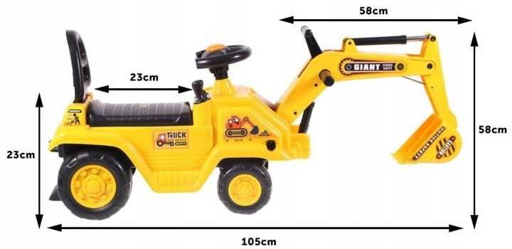 Duży jeździk koparka dla dzieci z nocnikiem