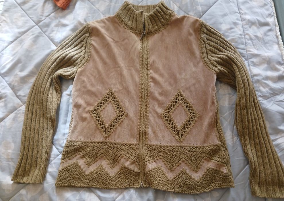 Casaco de malha e tipo camurça, tamanho XL/XXL