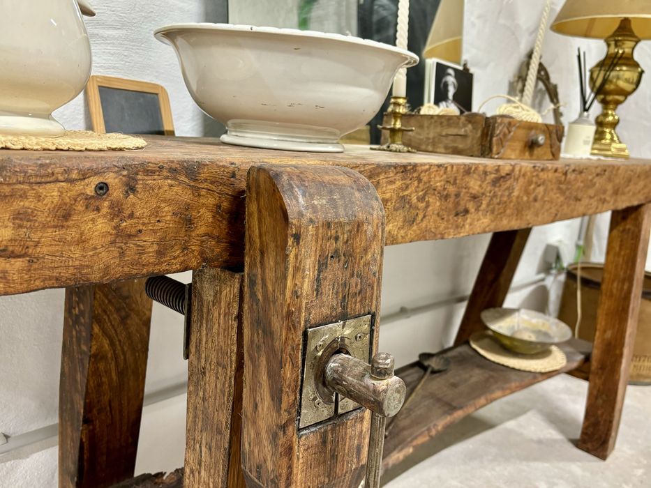 Mesa Consola de Carpinteiro Antiga Restaurada