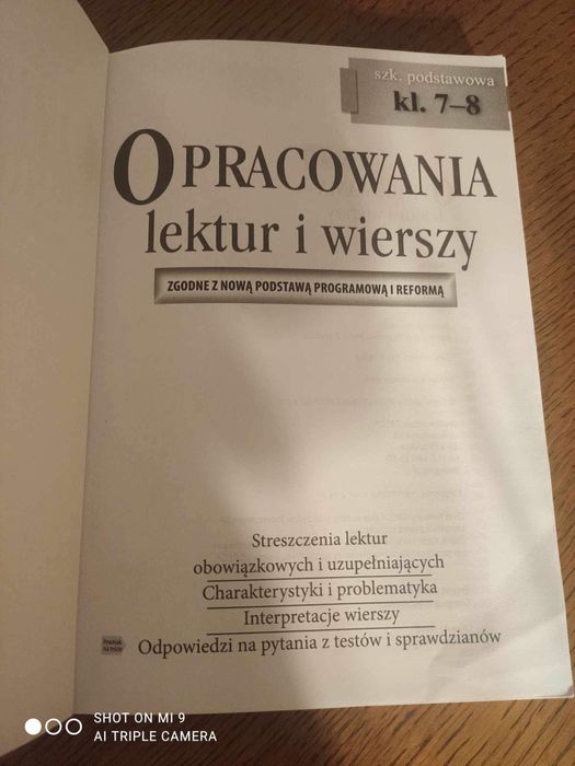 Opracowania lektur i wierszy, klasa 7-8
