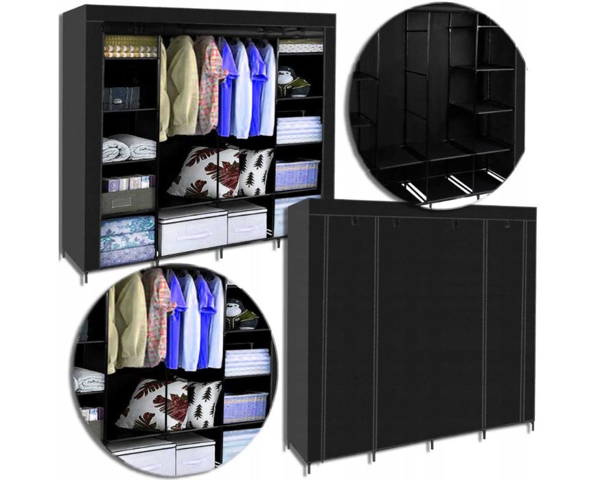 Szafa Materiałowa Tekstylna na Ubrania Składana Garderoba na Wieszaki