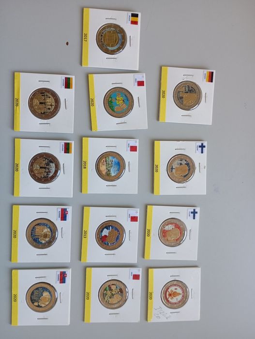 Vendo moedas comemorativas de 2 euros pintadas.