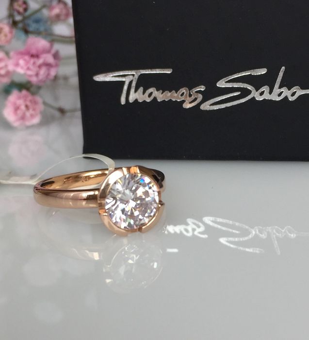 Знижка! Thomas Sabo позолочена каблучка, цирконій, срібло, р. 52/54