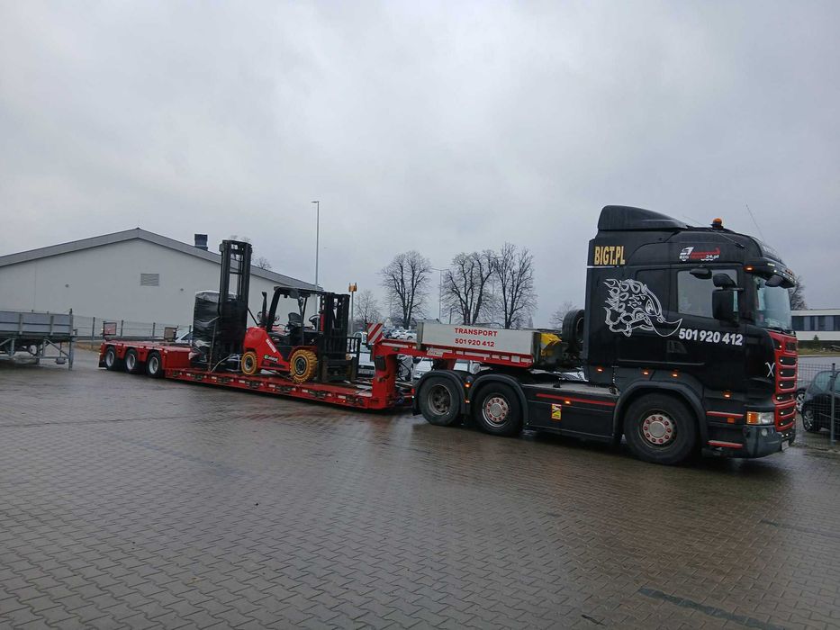 Tiefbett naczepa, naczepa niskopodwoziowa, transport mszyn