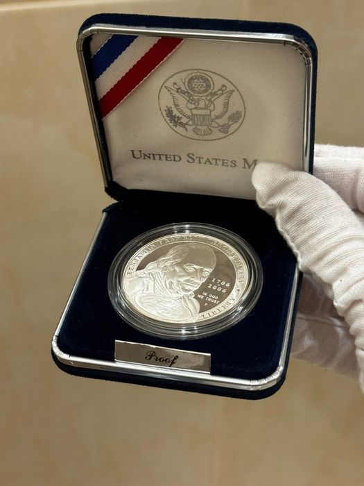 Долар 2006 р. США. Бенджамін Франклін. СРІБЛО. Сертифікат.