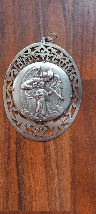 Medalha de Prata Religiosa grande "Deus te Guie"