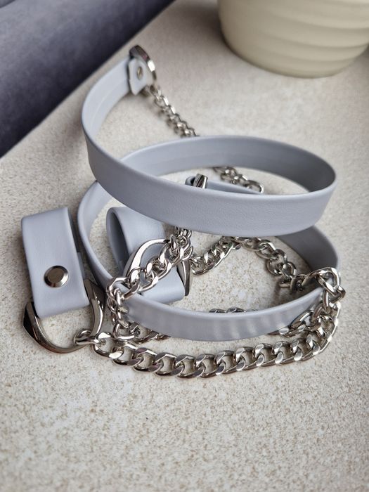 GRIGIO CHIARO Nowy eco pasek +srebrny łańcuszek do obag moon light