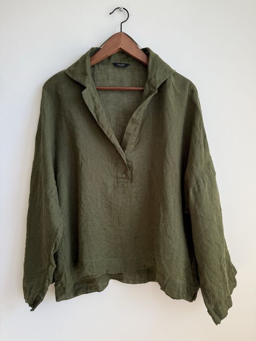 Zielona khaki lniana koszula Massimo Dutti 100 % len
